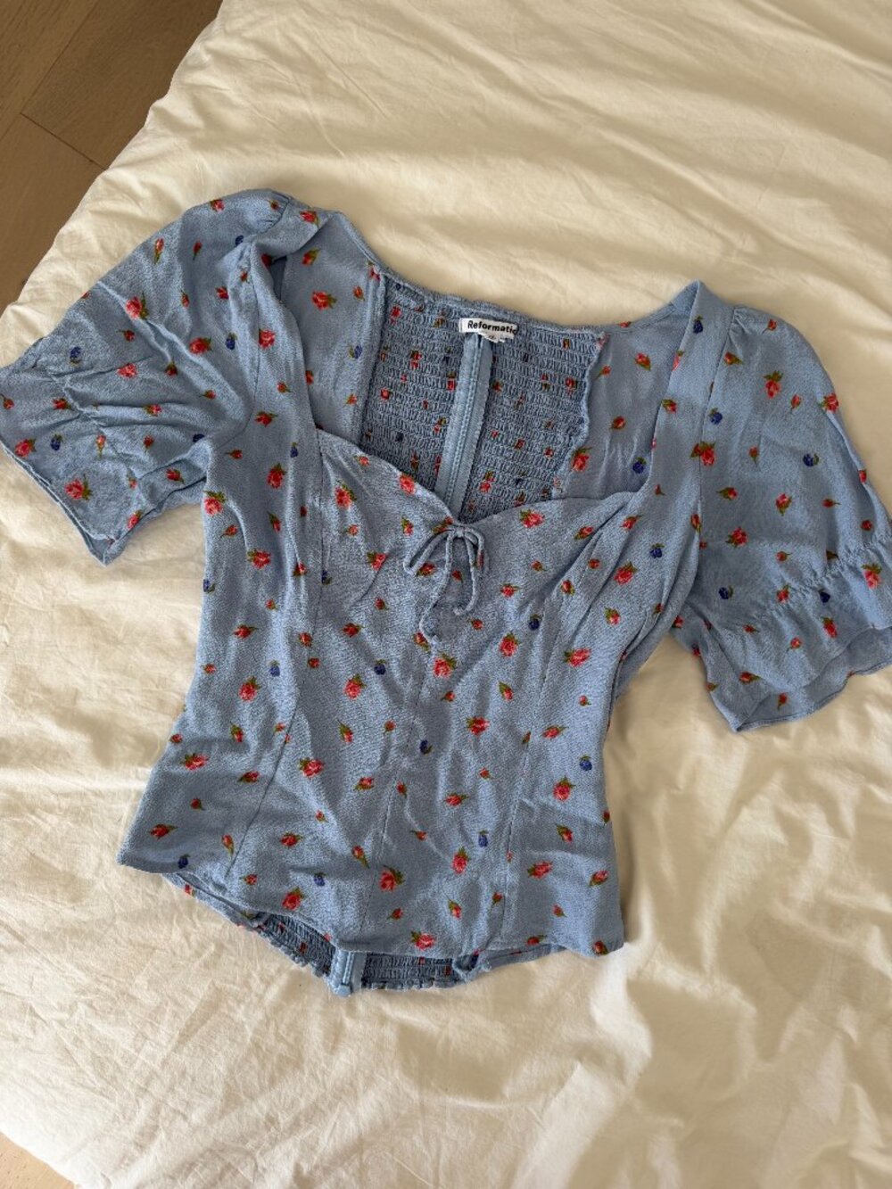 Reformation Sweetheart Floral Top with Puff Sleeves